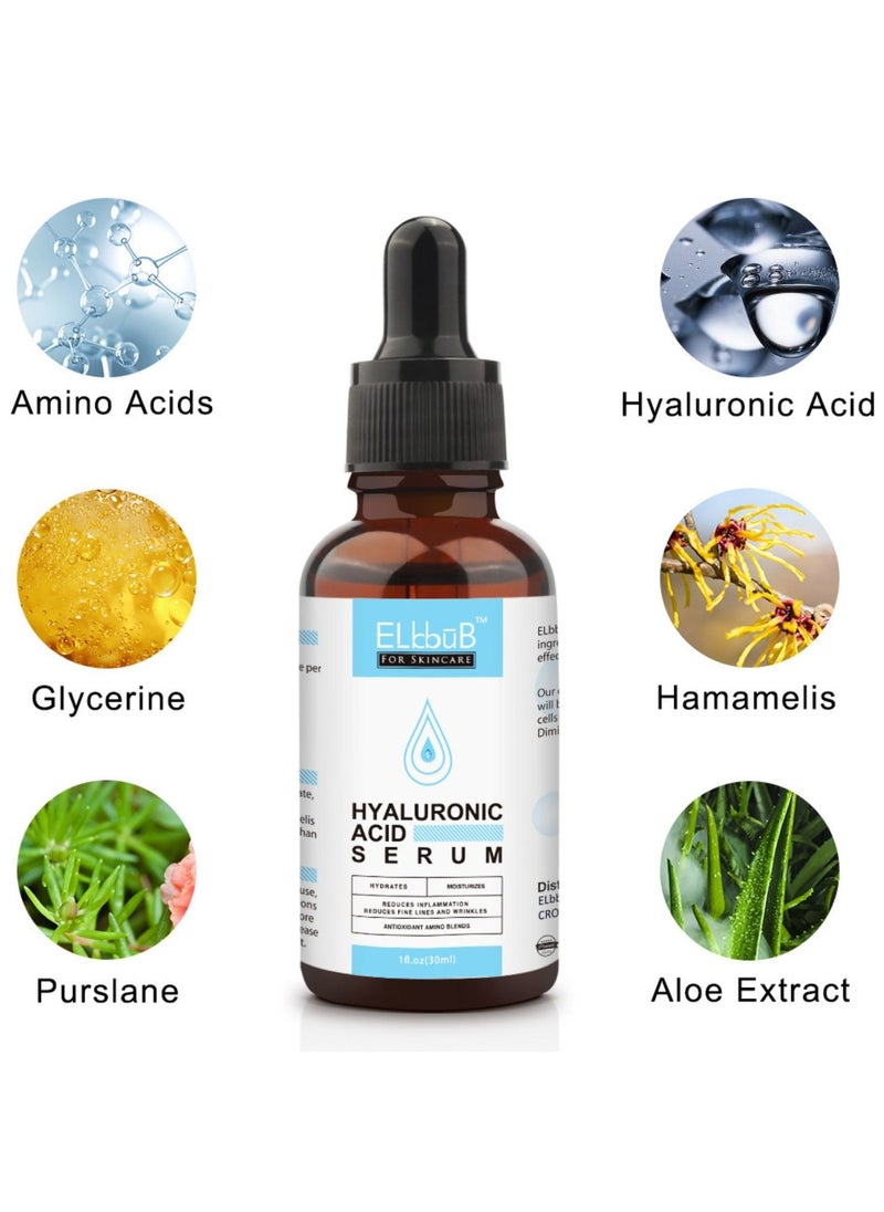 ELBBUB - Hyaluronic Acid Serum Moisturizing Wrinkle Serum for Erasing Fine Lines and Wrinkles Soft Hydrating Easy Absorption Anti Aging Serum Perfect Hydrating Serum for Face and Dry Skin Face Serum 30ml - Image 1