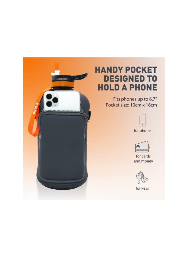 BEOLA زجاجة مياه سعة 2.2 لتر بنصف جالون مع غطاء من القش وأكمام تبريد من تريتان زجاجة رياضية كبيرة خالية من مادة Bpa مزودة بمقبض 74 أونصة - Image 3