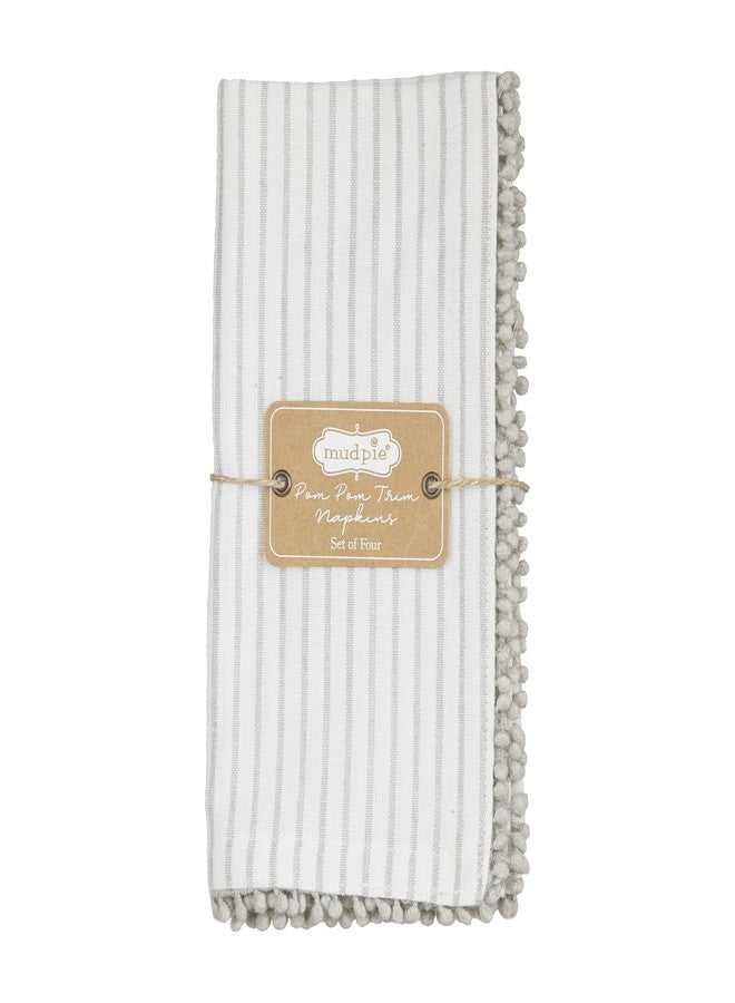Mud Pie Gray Pom Cloth Napkin Set, Stripe, 18" x 18" - Image 1