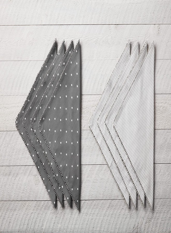 Mud Pie Gray Pom Cloth Napkin Set, Stripe, 18" x 18" - Image 3