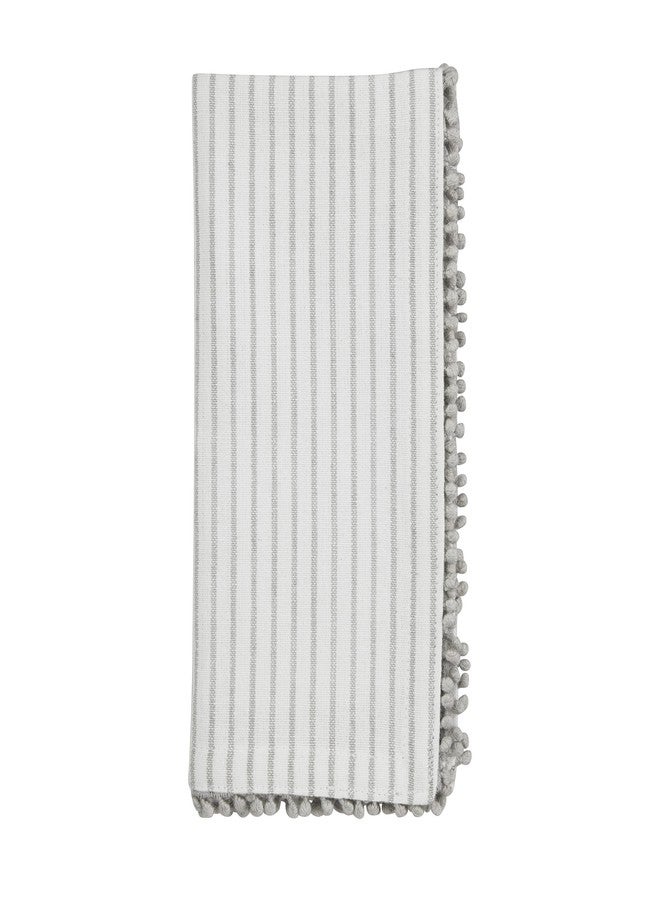 Mud Pie Gray Pom Cloth Napkin Set, Stripe, 18" x 18" - Image 2