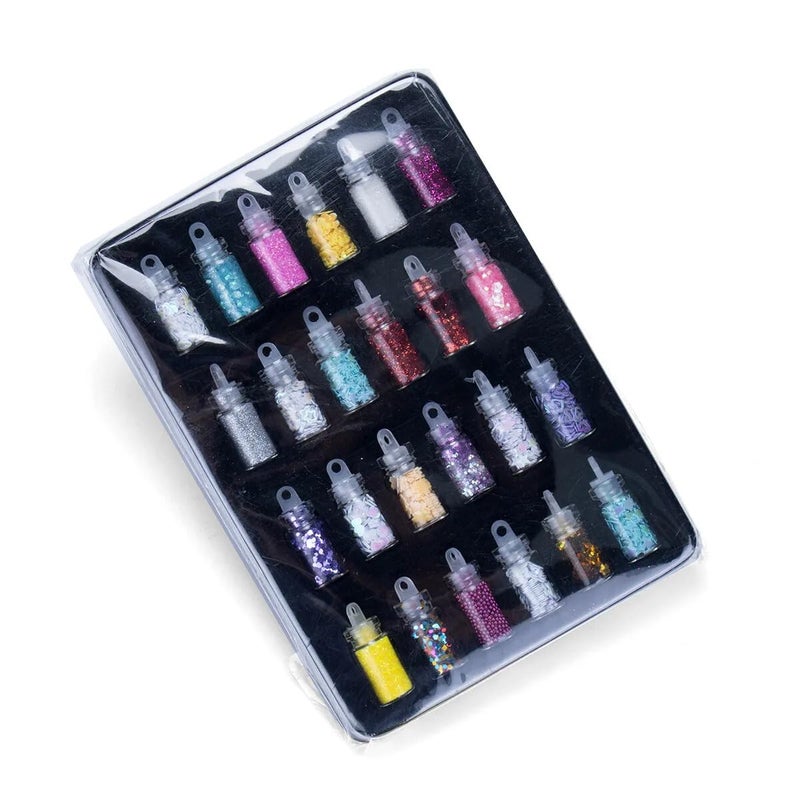 Snoogg Extra Fine Glitter for Tumblers Glitter and Sequins for Resin ArtSprinklesNail Art Gift Cards DIY and More Pack of 24 Small Bottles - Image 1