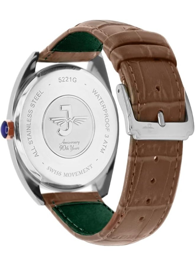 JOVIAL 5221 GSLQ 39 E Men's Fashion Watch, 40mm, Green Dial, Quartz Movement, Date Display, Leather Strap - Image 2