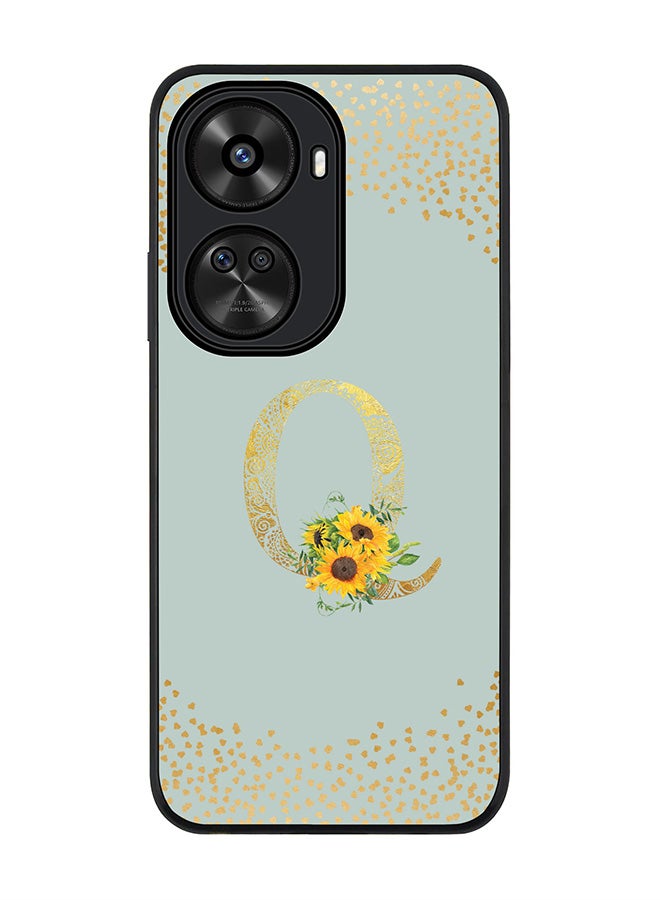 Stylizedd Rugged Black edge case for Huawei nova 12 SE / Huawei nova 11 SE 4G,Slim fit Custom Monogram Initial Letter Floral Pattern Alphabet - Q (Light Grey)  - Image 1