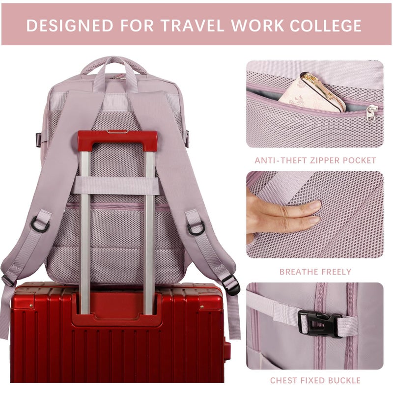 SHRRADOO Travel Laptops Backpack for Women Men, Casual Work Bag 17inch High School College Backpack Airline Approved Backpack for Hiking Business (Pink khaki) - Image 4