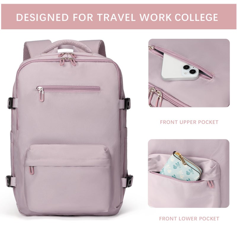 SHRRADOO Travel Laptops Backpack for Women Men, Casual Work Bag 17inch High School College Backpack Airline Approved Backpack for Hiking Business (Pink khaki) - Image 2