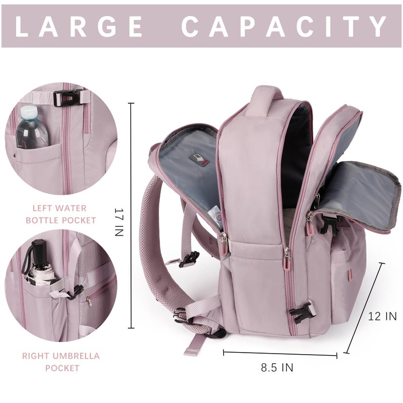 SHRRADOO Travel Laptops Backpack for Women Men, Casual Work Bag 17inch High School College Backpack Airline Approved Backpack for Hiking Business (Pink khaki) - Image 3