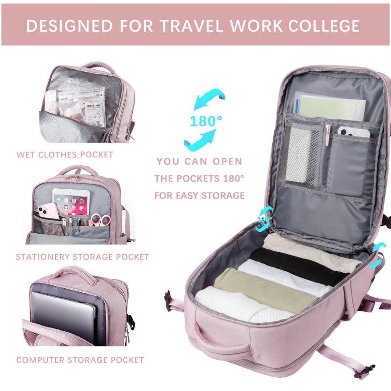 SHRRADOO Travel Laptops Backpack for Women Men, Casual Work Bag 17inch High School College Backpack Airline Approved Backpack for Hiking Business (Pink khaki) - Image 5