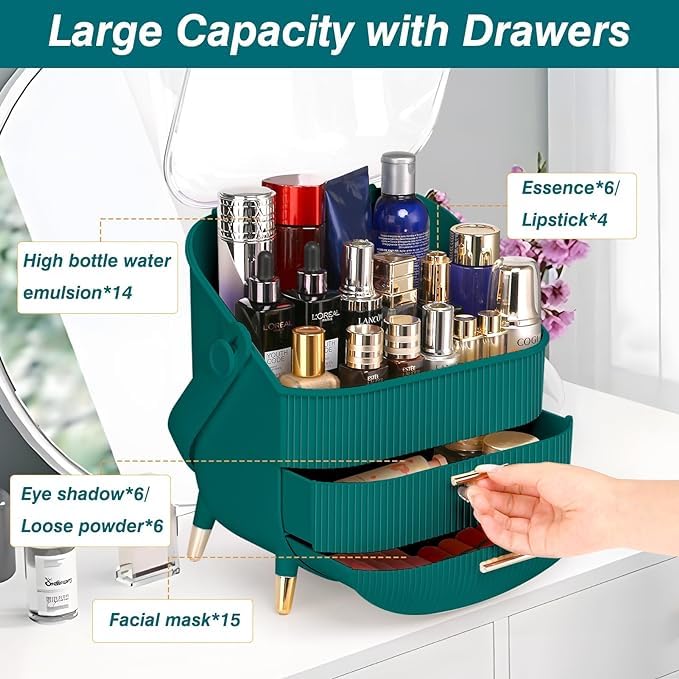 Snivy Snivy Makeup Organizer Box, Cosmetic Display Case with Transparent Cover, Dustproof Cosmetic Storage Box, Suitable for Bathroom Countertop Dressing Table  - Image 3