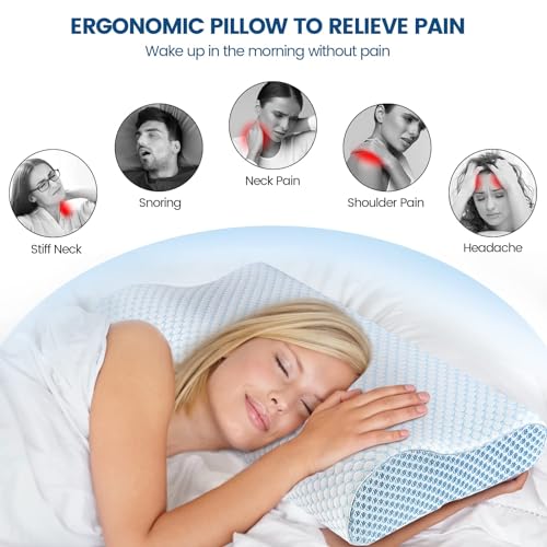 Polovo Memory Foam Bed Pillow for Sleeping, Ergonomic Cervical Contour Neck Support Orthopedic Pillow for Side Back Stomach Sleeper, Neck and Shoulder Pain - Image 4