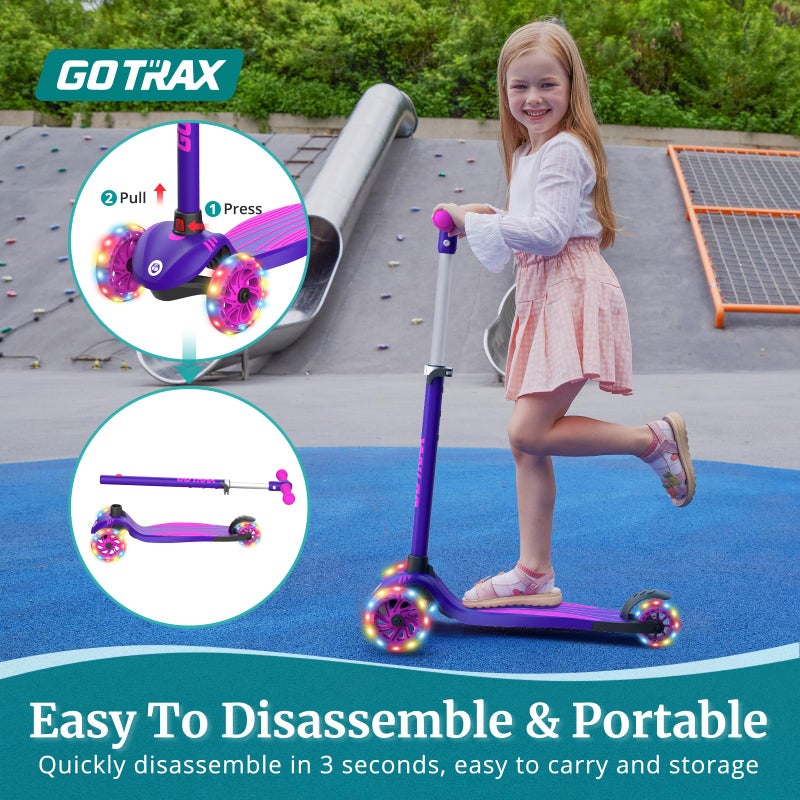 Gotrax KS1 Kids Kick Scooter, LED Lighted Wheels and 3 Adjustable Height Handlebars, Lean-to-Steer & Widen Anti-Slip Deck, 3 Wheel Scooter for Boys & Girls Ages 2-8 and up to 100 Lbs - Image 5