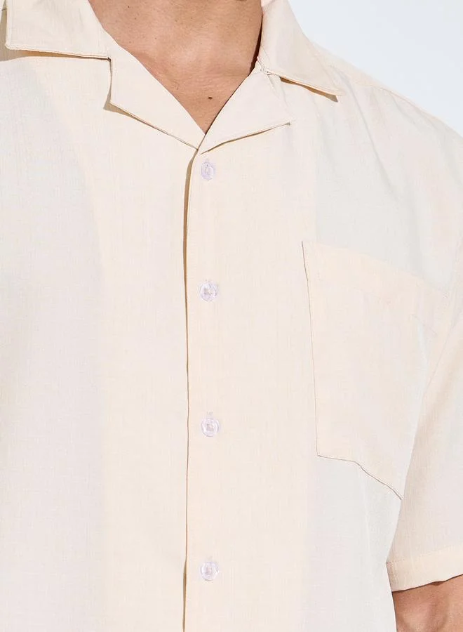 Styli  Cream Solid Pocket Detail Shirt and Straight Leg Pants Pyjama Set for Men | Best Price UAE