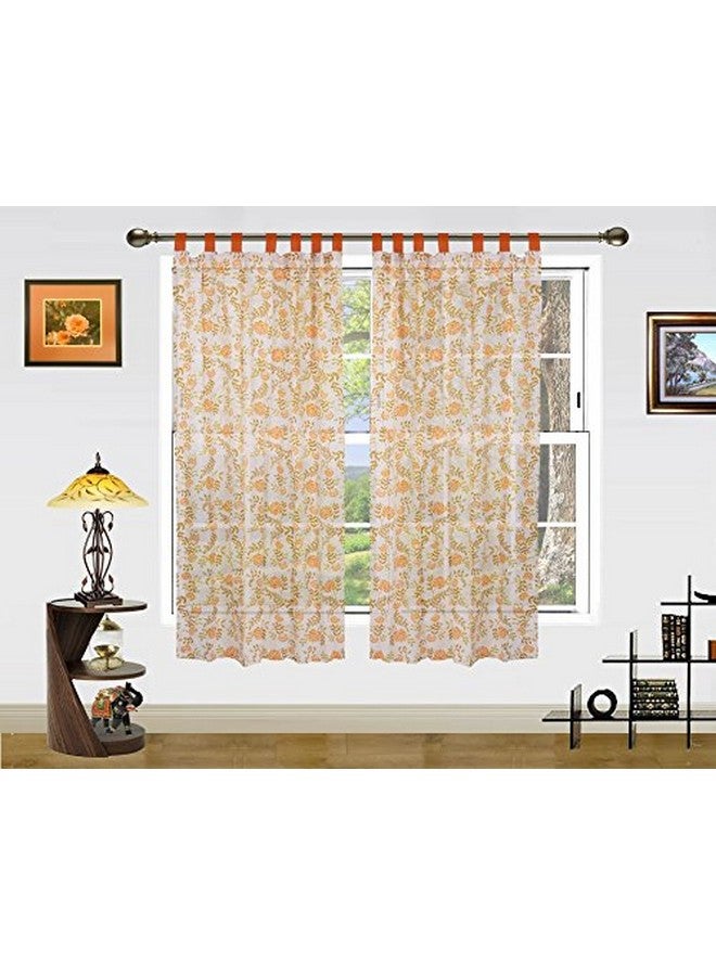 Dekor World Dekor World Cotton Floral Orange Printed Loop Curtain Set (Pack of 2 Pcs)-110x150cm (4x5 Feet) Window Curtain for Livingroom and Dining - Image 1