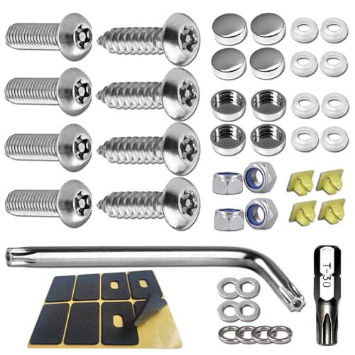 BGGTMO License Plate Screws Anti Theft Stainless Steel Tamper Resistant Locking Front Rear Car Tag Frame Bolts Set14 Metric M6 Rust Proof Security ScrewsFasteners NutChrome Cap - Image 1