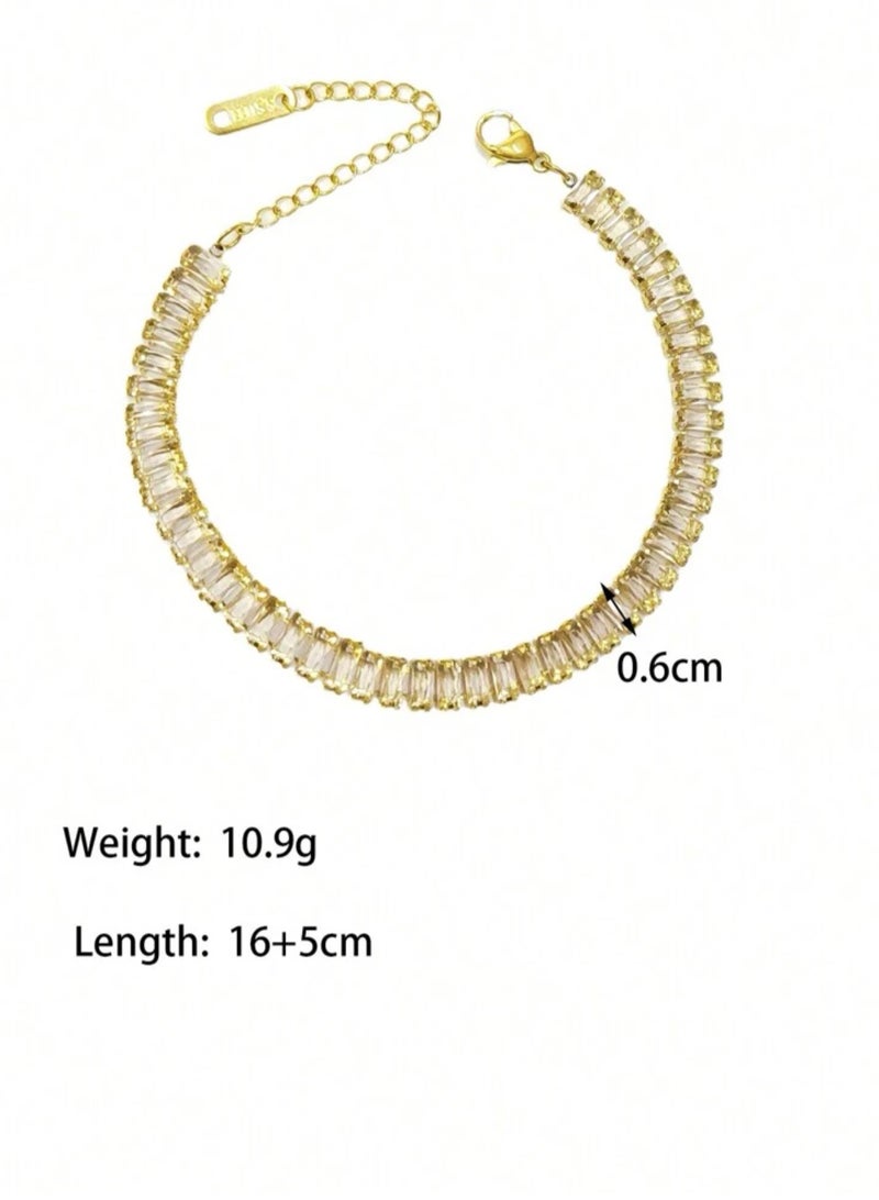 Equal Stylish Gold Plated Stainless Steel Bracelet For Women Inlaid With Zirconia - Image 5