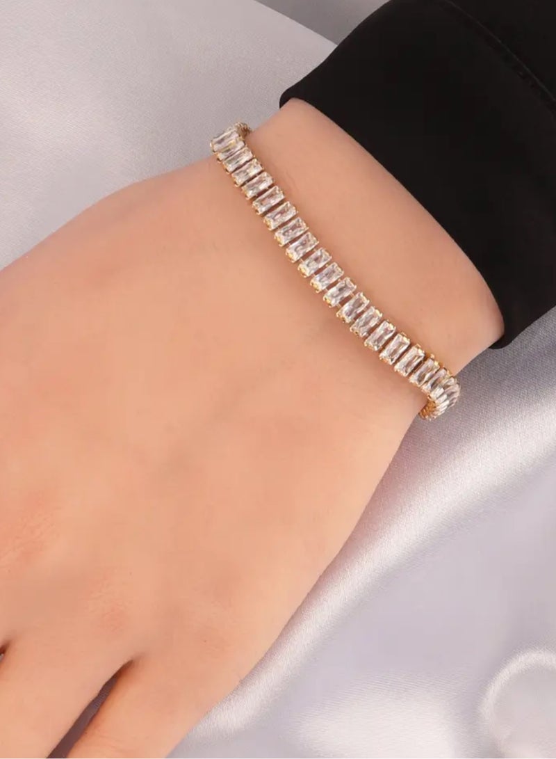 Equal Stylish Gold Plated Stainless Steel Bracelet For Women Inlaid With Zirconia - Image 1