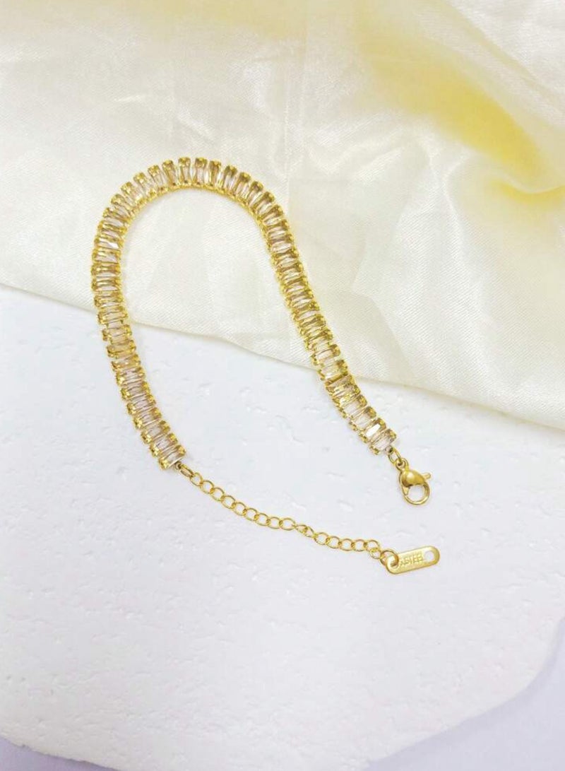 Equal Stylish Gold Plated Stainless Steel Bracelet For Women Inlaid With Zirconia - Image 3