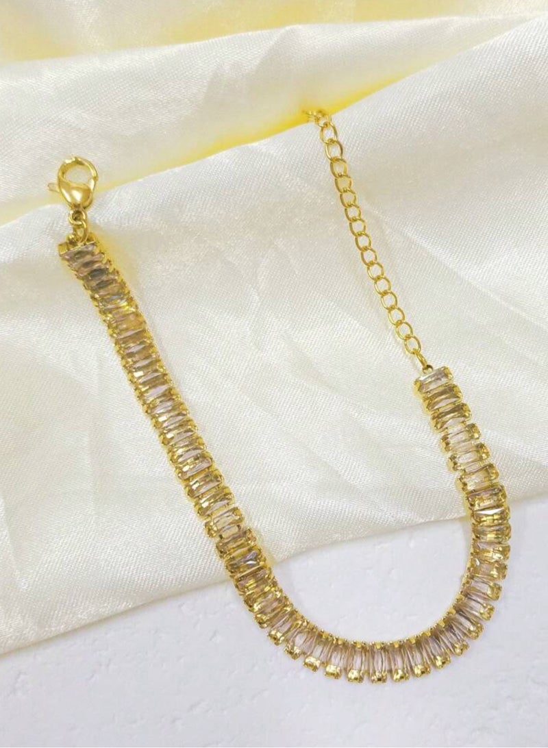 Equal Stylish Gold Plated Stainless Steel Bracelet For Women Inlaid With Zirconia - Image 4