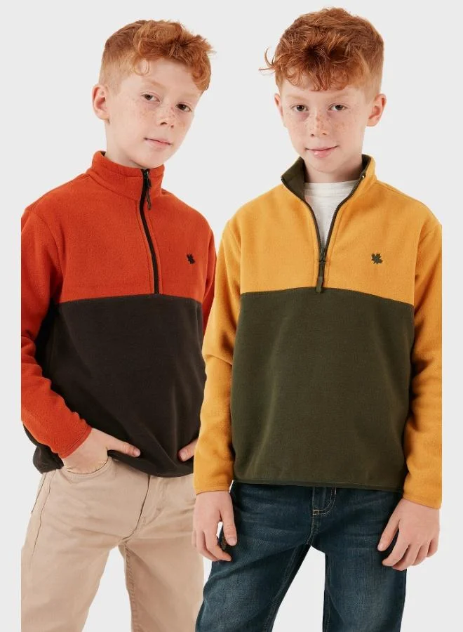 Lela Lela Soft Texture Half Zipper Color Block Stand Collar 2-Pack Polar Kids POLAR 5905004S2