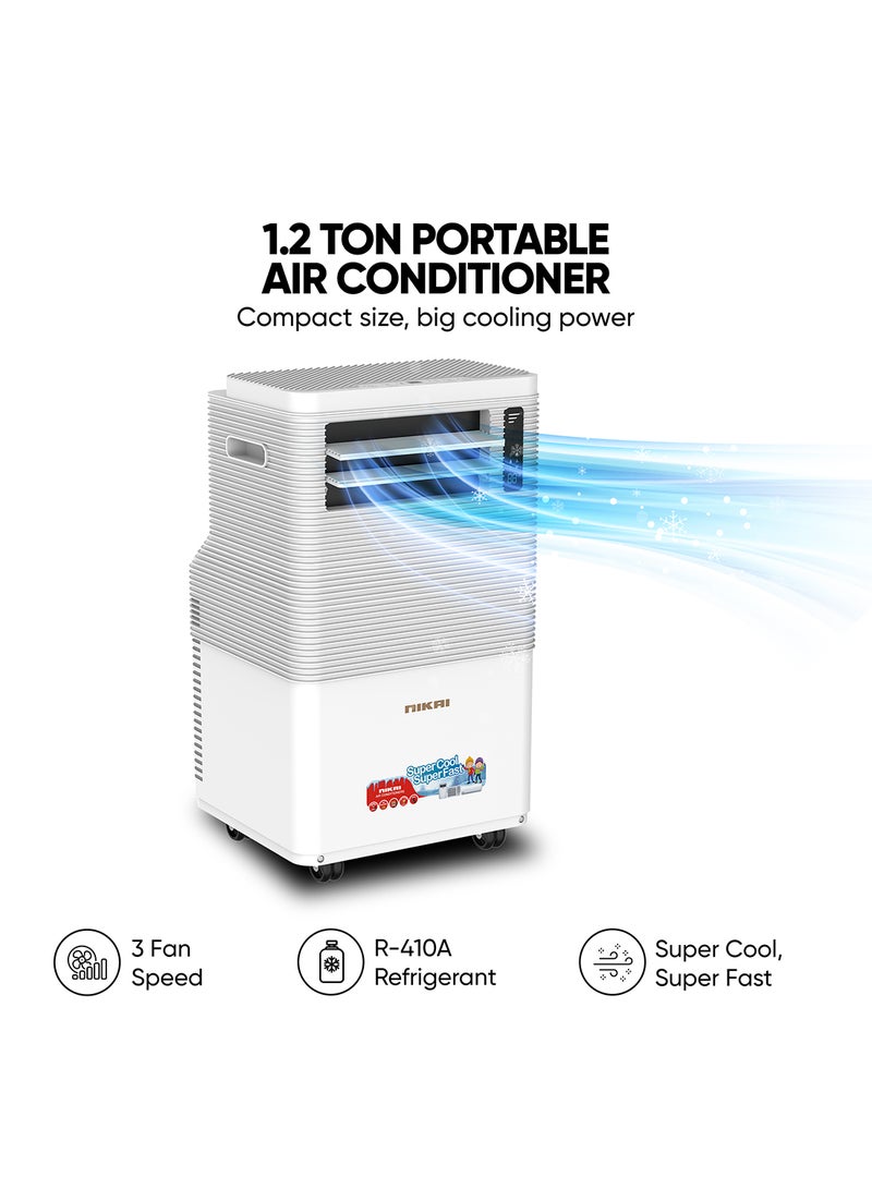 NIKAI 1.2 Ton Portable AC, Efficient Cooling with Rotary Compressor, R410 Refrigerant,Auto Evaporation, Remote Control, Low Noise, and Caster Wheels for Easy Mobility, Ideal Air Conditioner for Rooms & Kitchen, Home – NPAC15512A5 White NPAC15512A5 White - Image 1