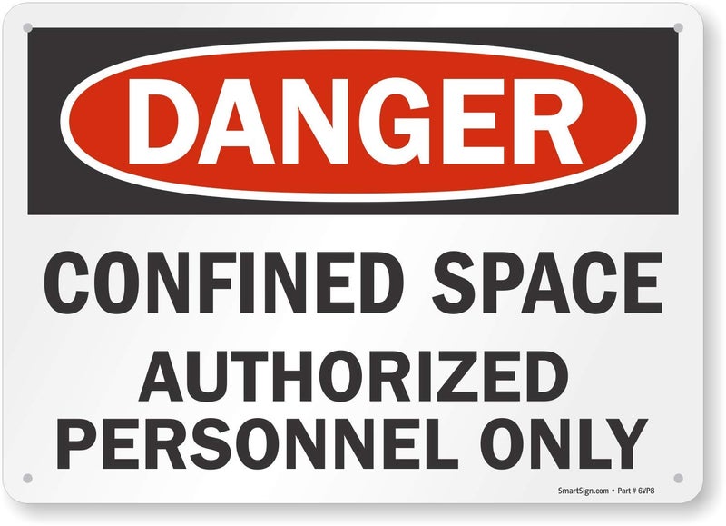 SmartSign Plastic Sign, Legend "Danger: Confined Space Authorized Personnel Only", 10" high x 14" wide, Black/Red on White - Image 1