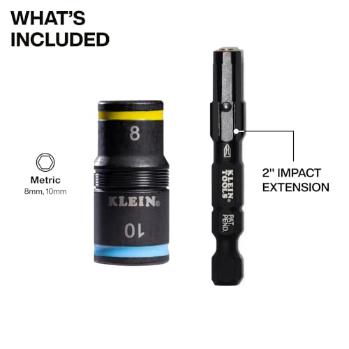 Klein Tools 32931M 2in1 Metric Impact Socket Set 1 Flip Socket with 2 Metric Hex Sizes 8mm and 10mm Impact Rated 2Inch Shaft - Image 3
