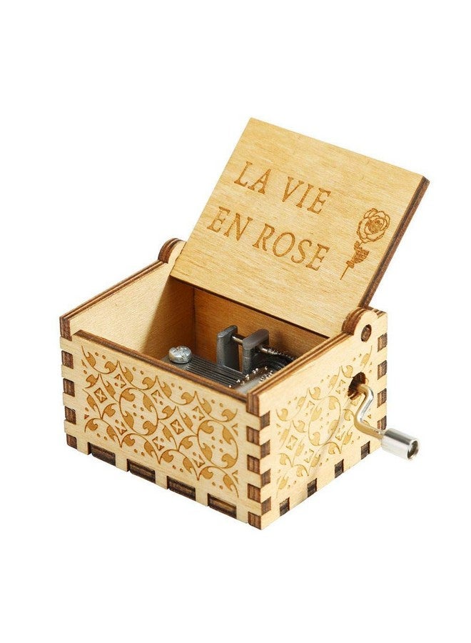 إيثيو صندوق موسيقى EITHEO خشبي فريد من نوعه منحوت يدويًا بمقبض LA-Vie-EN-Rose - Image 1