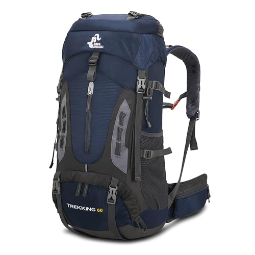 Bseash 60L Hiking Camping Backpack with Rain Cover, Waterproof Large Capacity Outdoor Sport Travel Daypack Climbing Touring (Navy Blue) - Image 1