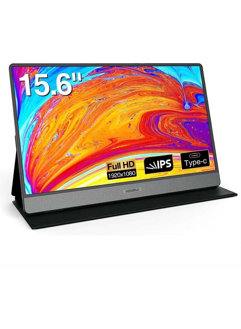 KOORUI 15.6 inch Portable IPS Monitor (FHD 1920 x1080 Piksel) Protective Cover & Dual Speakers, USB Type C, Micro HDMI Interface Travel Car Monitor for PC Phone Laptop Notebook Ps4 Xbox - Image 1