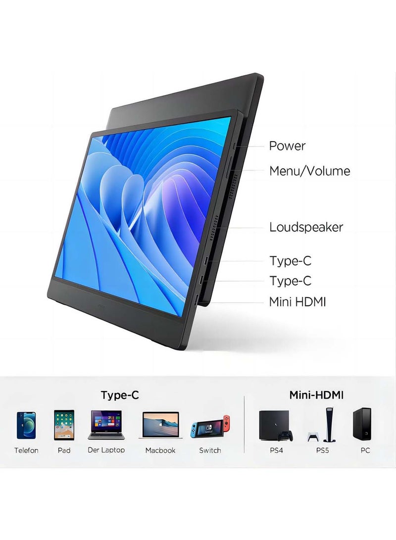 KOORUI 15.6 inch Portable IPS Monitor (FHD 1920 x1080 Piksel) Protective Cover & Dual Speakers, USB Type C, Micro HDMI Interface Travel Car Monitor for PC Phone Laptop Notebook Ps4 Xbox - Image 5