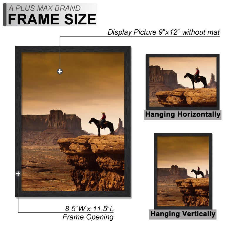 A PLUS MAX 9x12 Picture Frame Set of 2, Black Engineered Wood Frame for 9 x 12 Inch Picture Poster Photo, Light Weight 9 by 12 Frame with Wood-grain for Wall - 2 Pack/Black/9"x12" - Image 4