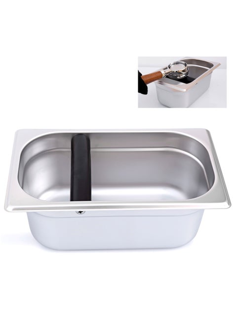 Coffee Knock Box Wide Stainless Steel Container Barista Espresso Grind Dump Bin Waste Absorbent Detachable Barista Style Knock Bar and Anti slip Base