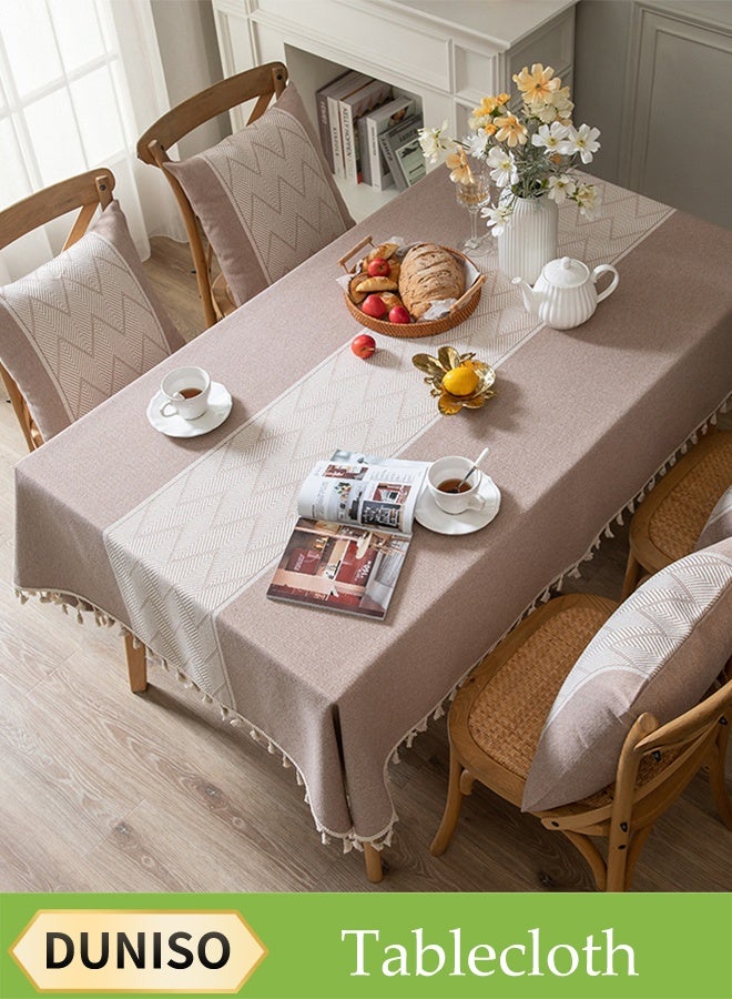 DUNISO Rectangular tablecloth, all cotton tablecloth with tassels, dust-proof coffee table cover cloth, heat-resistant and wear-resistant, suitable for dining tables, desks, dressing tables, counters, coffee tables, 100 * 160cm - Image 1