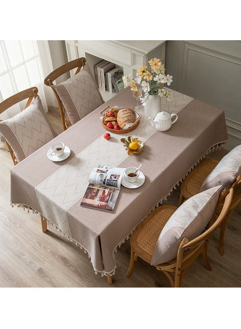 DUNISO Rectangular tablecloth, all cotton tablecloth with tassels, dust-proof coffee table cover cloth, heat-resistant and wear-resistant, suitable for dining tables, desks, dressing tables, counters, coffee tables, 100 * 160cm - Image 3