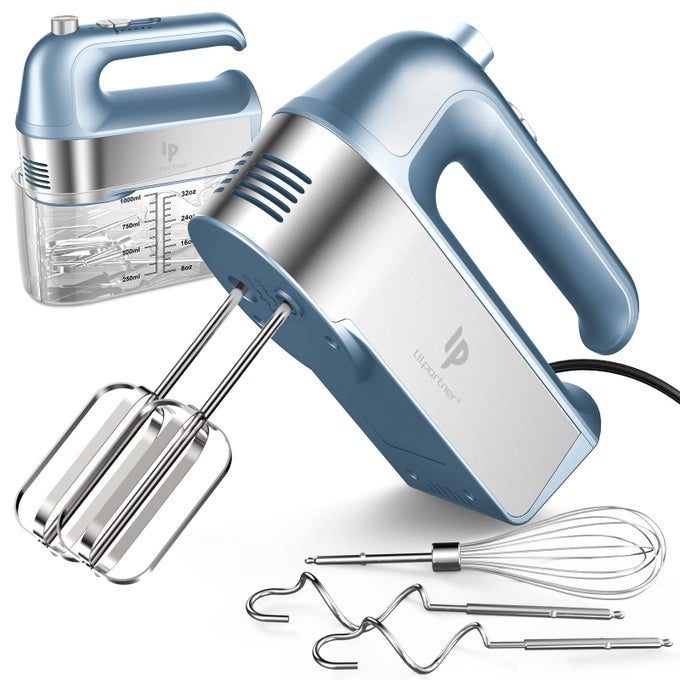 HAND MIXER ELECTRIC 450W KITCHEN MIXERS WITH SCALE CUP STORAGE CASE TURBO BOOSTSELFCONTROL SPEED 5 SPEED EJECT BUTTON 5 STAINLESS STEEL ACCESSORIES FOR EASY WHIPPING DOUGHCREAMCAKE
