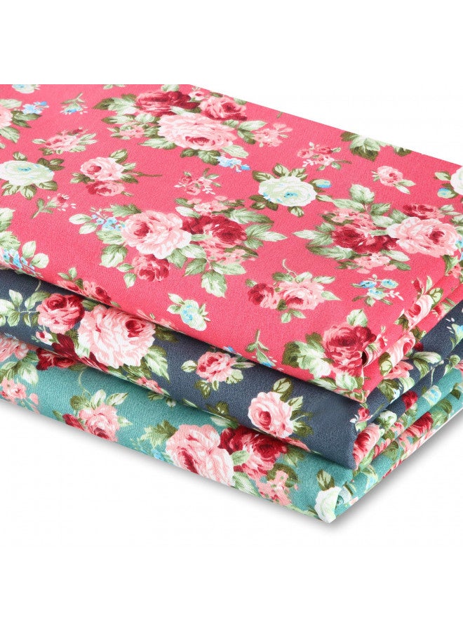 Boao 3 Pieces 36 x 62 Inch Wide Vintage Floral Cotton Fabric Rose Flowers Pattern Fabric Precut Print Quilting Fabric Bundle Romantic for Sewing Craft DIY Making Home Decoration(Vintage Style) - Image 1