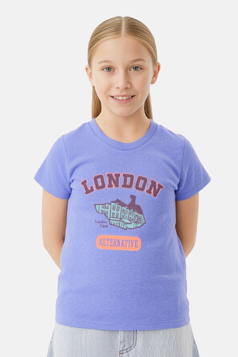 Sinsay تي شيرت مطبوع بأكمام قصيرة بياقة دائرية للفتيات الصغيرات، لافندر - Image 1