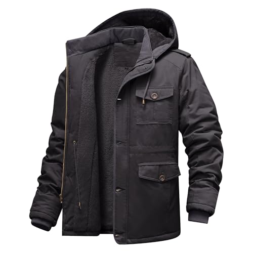 CHEXPEL Men's Winter Jackets with Removable Hood Fleece Lined Cotton Military Work Jackets Outerwear Coats with Pockets Gray XL - Image 1