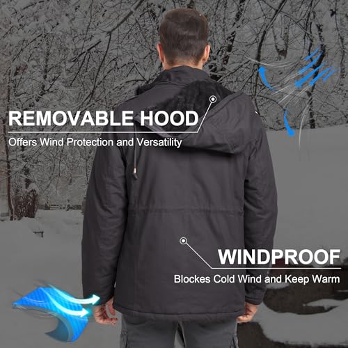 CHEXPEL Men's Winter Jackets with Removable Hood Fleece Lined Cotton Military Work Jackets Outerwear Coats with Pockets Gray XL - Image 4