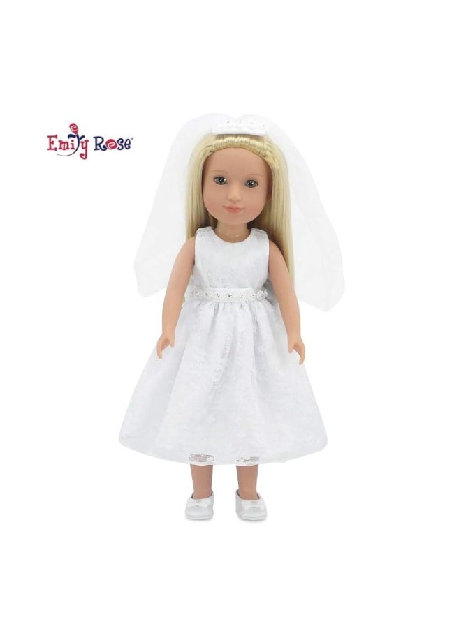 Emily Rose Emily Rose 14 Inch Doll Clothes| Beautiful 3 Piece Bridal First Communion Dress Outfit , Including Veil and Satiny Shoes! | Fits Most Hard-Bodied 14" Dolls  - Image 5