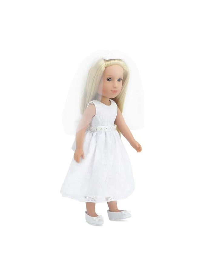 Emily Rose Emily Rose 14 Inch Doll Clothes| Beautiful 3 Piece Bridal First Communion Dress Outfit , Including Veil and Satiny Shoes! | Fits Most Hard-Bodied 14" Dolls  - Image 4