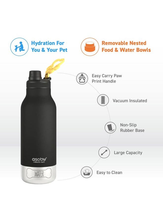 asobu - Dog Barky Bottle a Stainless Steel Insulated Water Bottle for a Human with 2 Removable Dog Bowls for Water, Food, and Treat Storage (Black) - Image 1