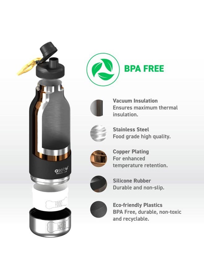 asobu - Dog Barky Bottle a Stainless Steel Insulated Water Bottle for a Human with 2 Removable Dog Bowls for Water, Food, and Treat Storage (Black) - Image 1