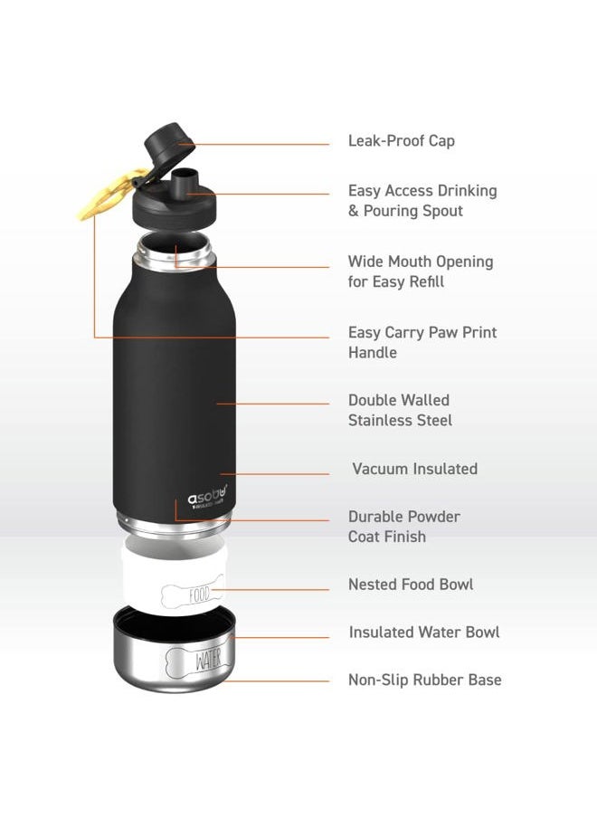 asobu - Dog Barky Bottle a Stainless Steel Insulated Water Bottle for a Human with 2 Removable Dog Bowls for Water, Food, and Treat Storage (Black) - Image 1