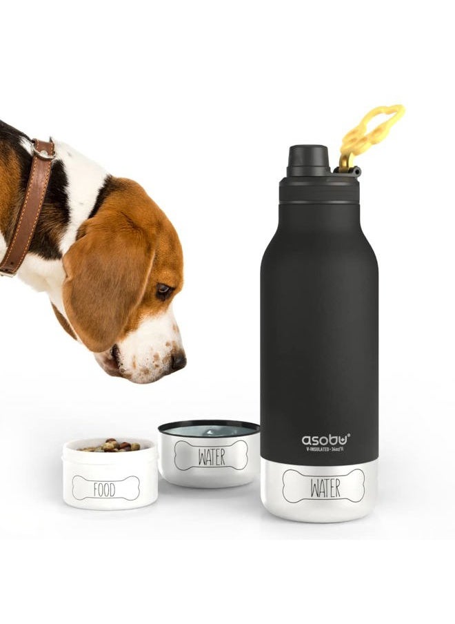 asobu - Dog Barky Bottle a Stainless Steel Insulated Water Bottle for a Human with 2 Removable Dog Bowls for Water, Food, and Treat Storage (Black) - Image 1