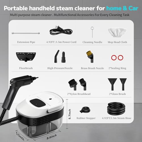 SRGARH Pressurized Steam Cleaner, 54oz Large Tank, Portable Steamer for Cleaning with 15-Piece Kit, 15s Fast Heat-Up, 3-Level Control, Handheld Steam Cleaner for Home, Car, Kitchen (White) - Image 4