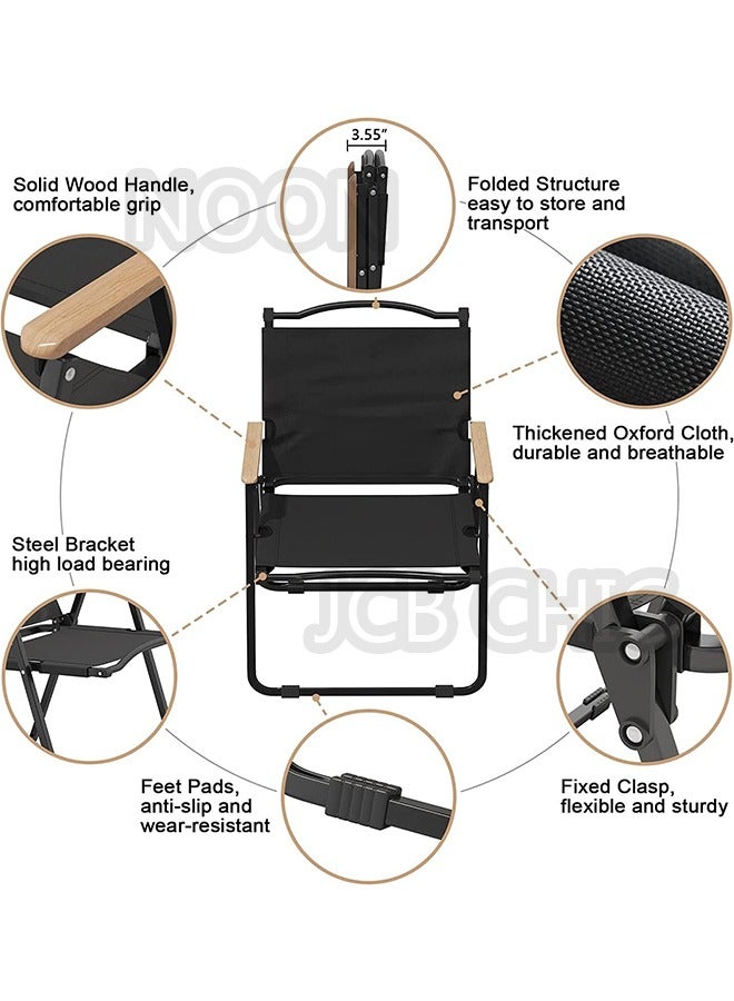 JCB CHIC Camp Chair, Portable Outdoor Wide Folding Camping Chairs, Ultralight Beach Chair with Wooden Handle for Picnic Lawn Leisure Park Travel Hiking Fishing, Foldable Chairs - Image 3