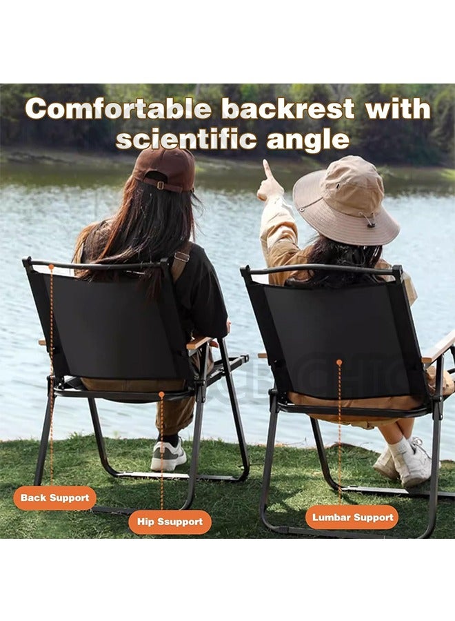 JCB CHIC Camp Chair, Portable Outdoor Wide Folding Camping Chairs, Ultralight Beach Chair with Wooden Handle for Picnic Lawn Leisure Park Travel Hiking Fishing, Foldable Chairs - Image 4