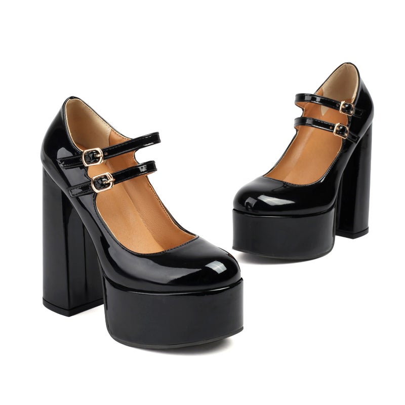 In The Spring Of 2024 Fashion Thick Bottom Double-Breasted 40-43 Solid Color Shallow Belt Buckle Shoes Women - Image 1
