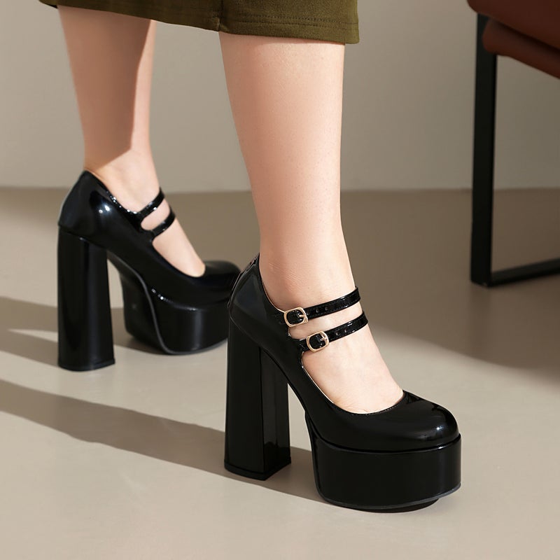 In The Spring Of 2024 Fashion Thick Bottom Double-Breasted 40-43 Solid Color Shallow Belt Buckle Shoes Women - Image 4